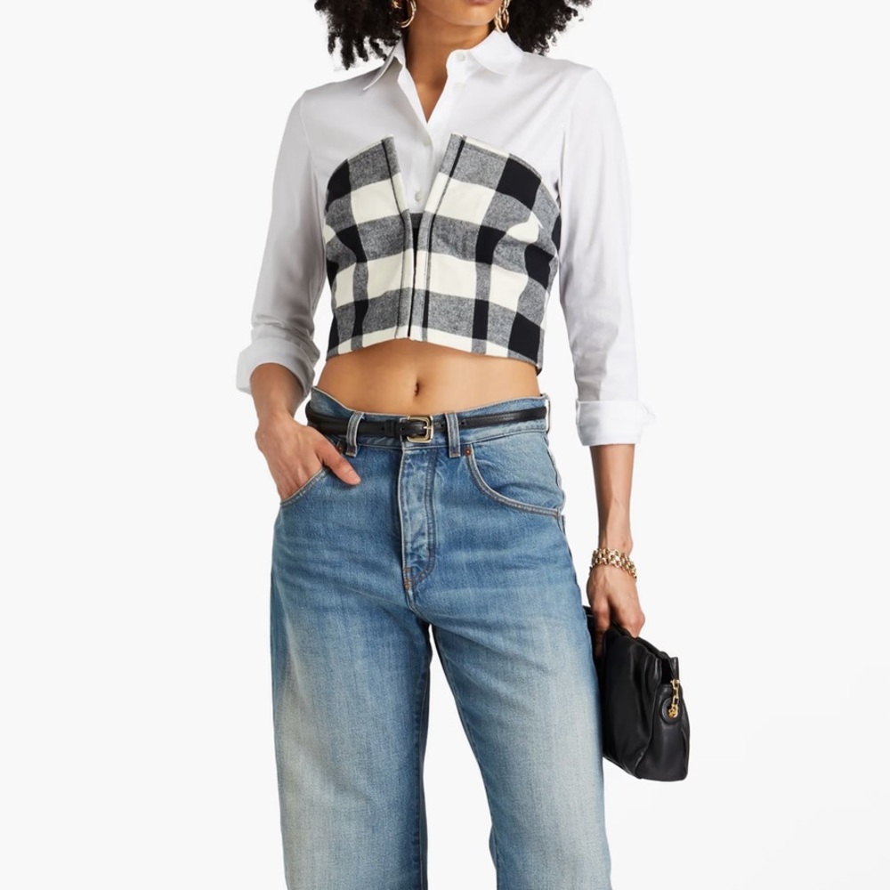 NWT Mara Hoffman Layne Cropped Checked Cotton-Flannel Strapless Top 4 - Picture 2 of 12